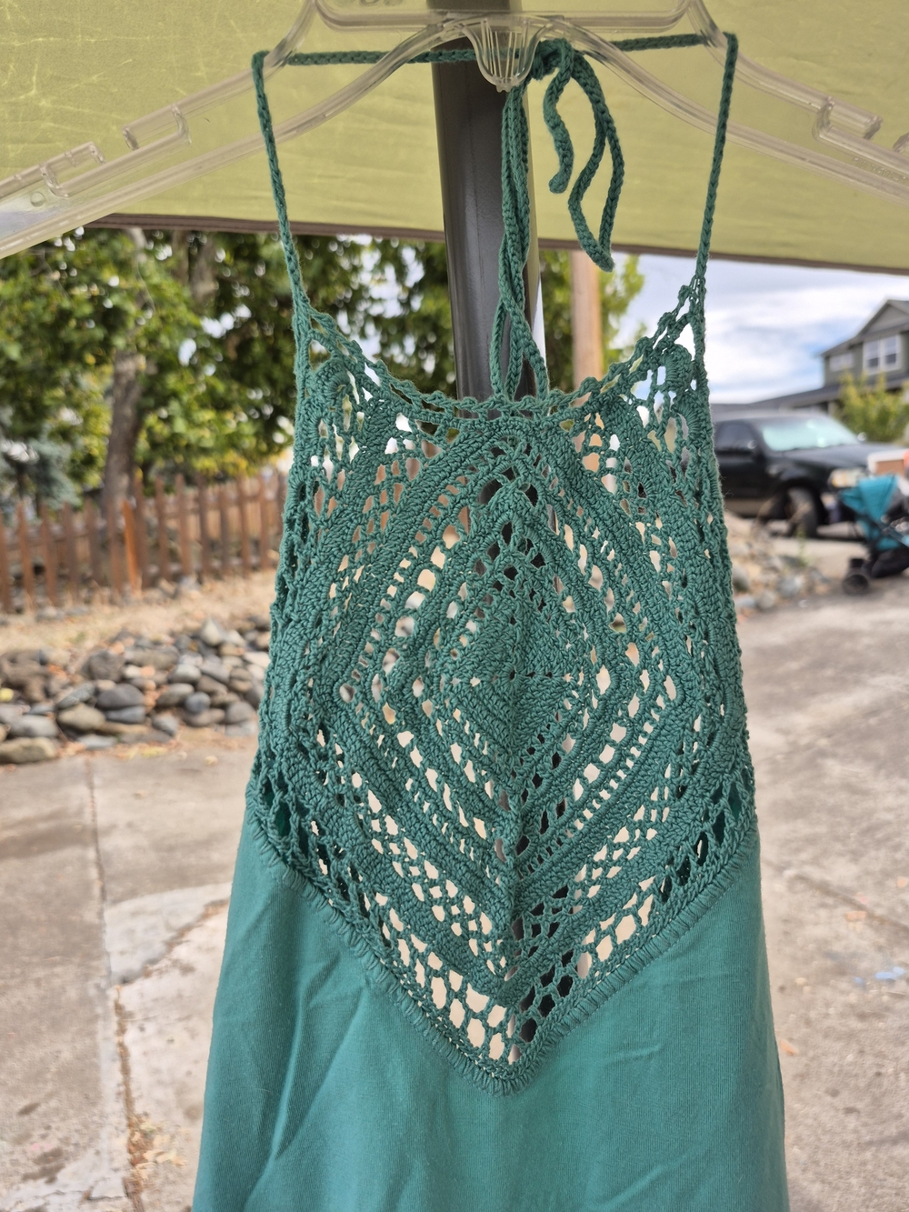 ANTONIO MELANI Teal Crochet-Front Halter Camisole